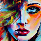 Vibrant abstract portrait of a woman with colorful hues