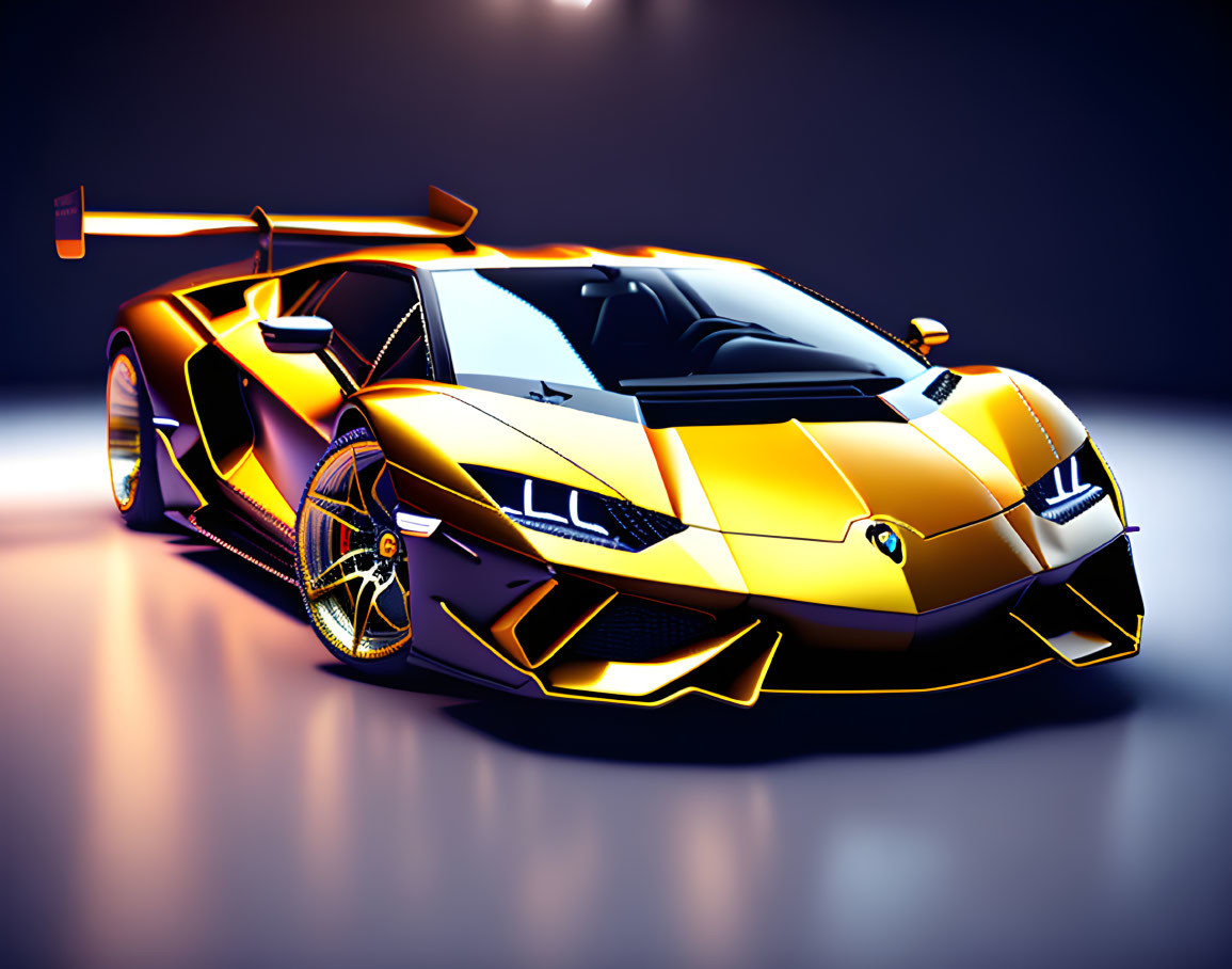 Vibrant yellow and black Lamborghini sports car with sharp angles