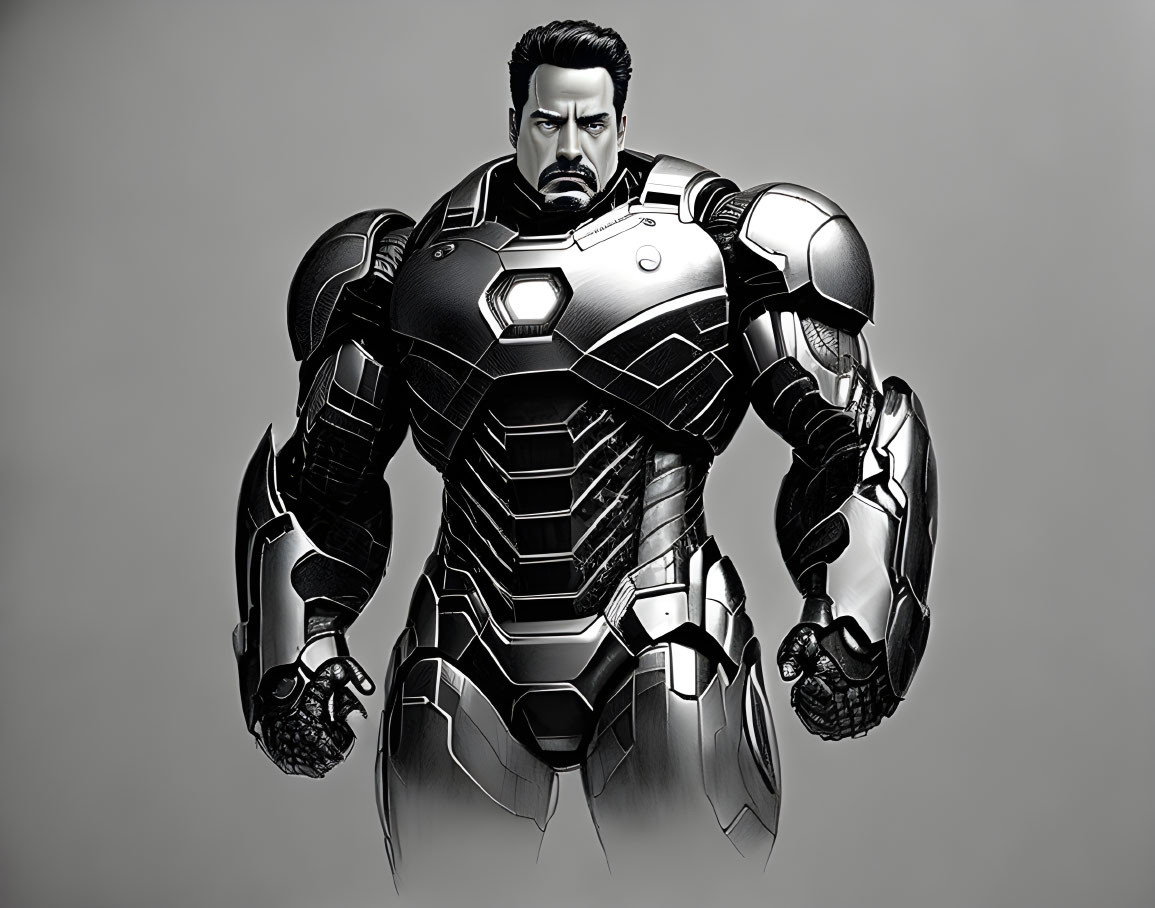 Detailed Illustration of Figure in Metallic Armored Suit