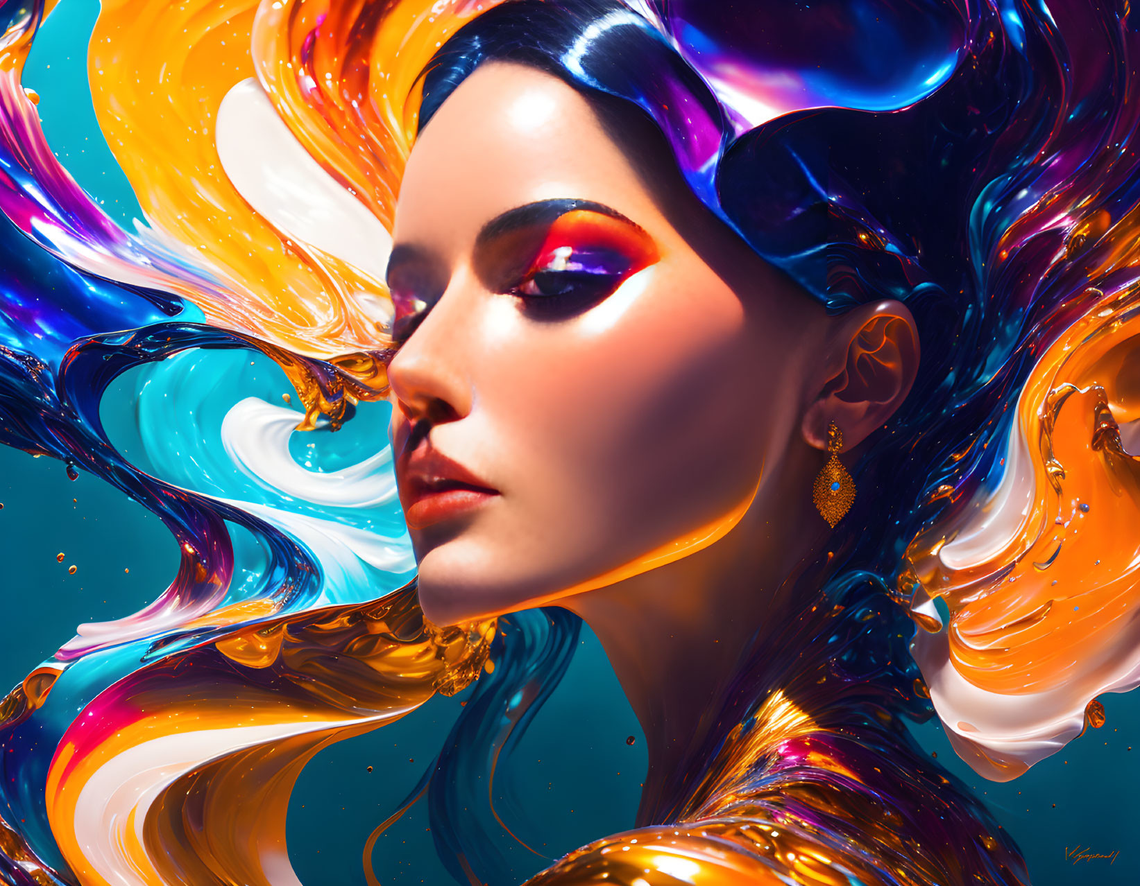 Colorful Swirling Makeup Art in Liquid-like Setting