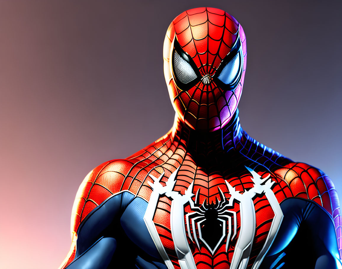 Detailed Spider-Man illustration in striking pose on gradient background