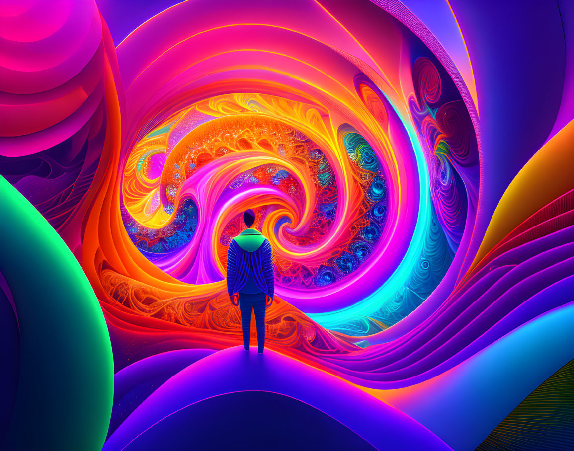 Vibrant psychedelic spiral with vivid colors and intricate patterns