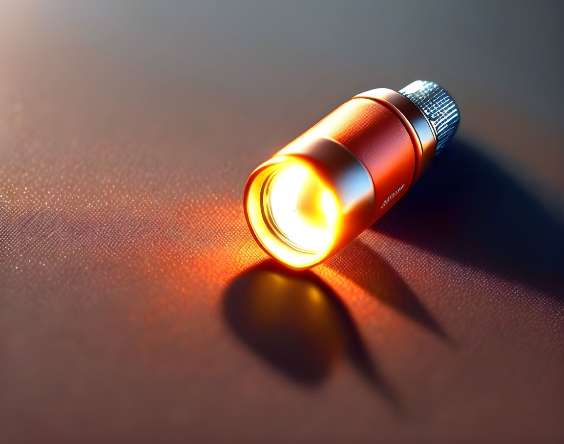 Orange-Tinted Glass Bottle with Silver Cap on Glossy Surface