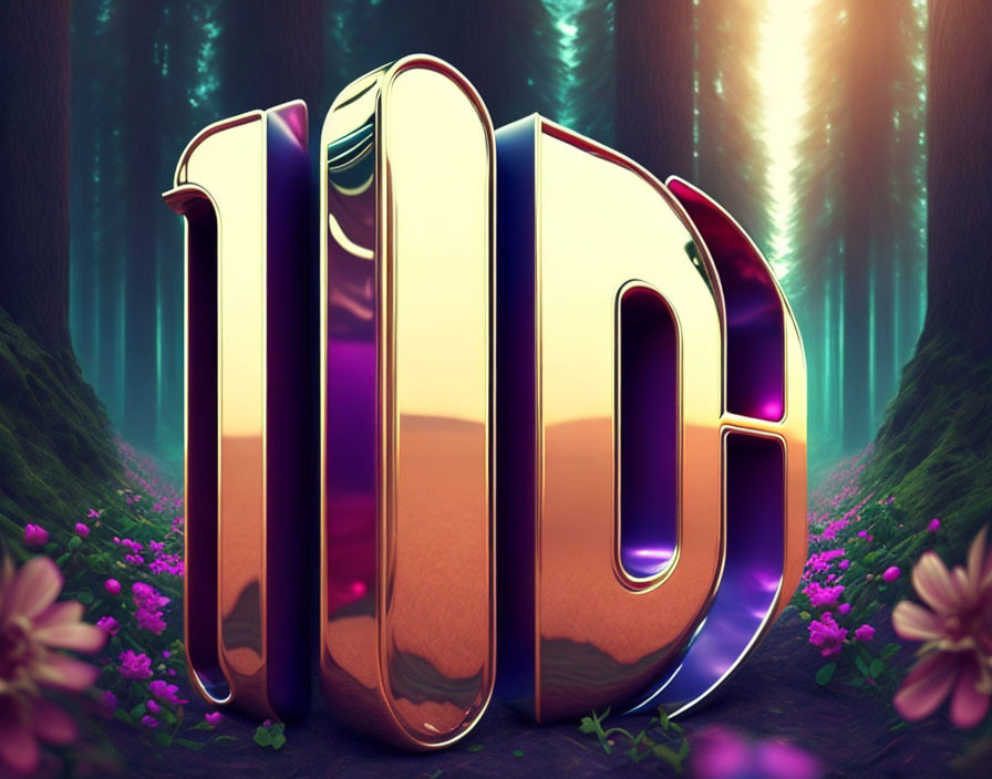 Glossy "W" Letter in Enchanted Forest Setting