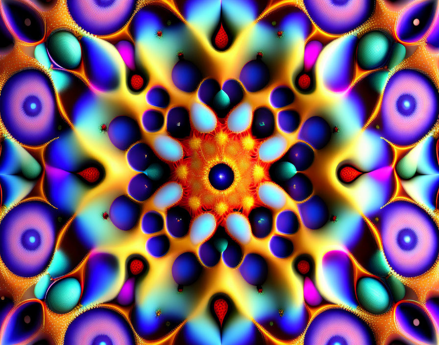 Colorful Fractal Pattern with Star Shape and Intricate Eye Designs