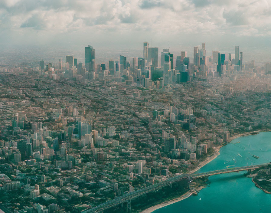 Sprawling City with High-rise Buildings by the Coast