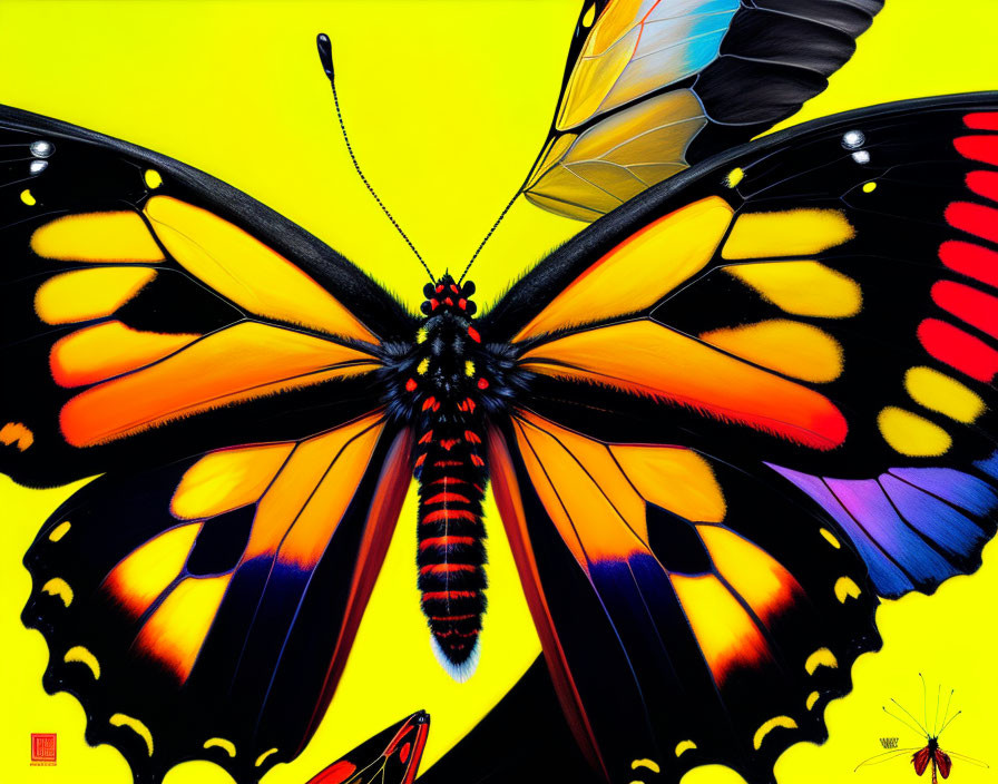 Colorful Butterfly Illustration on Yellow Background