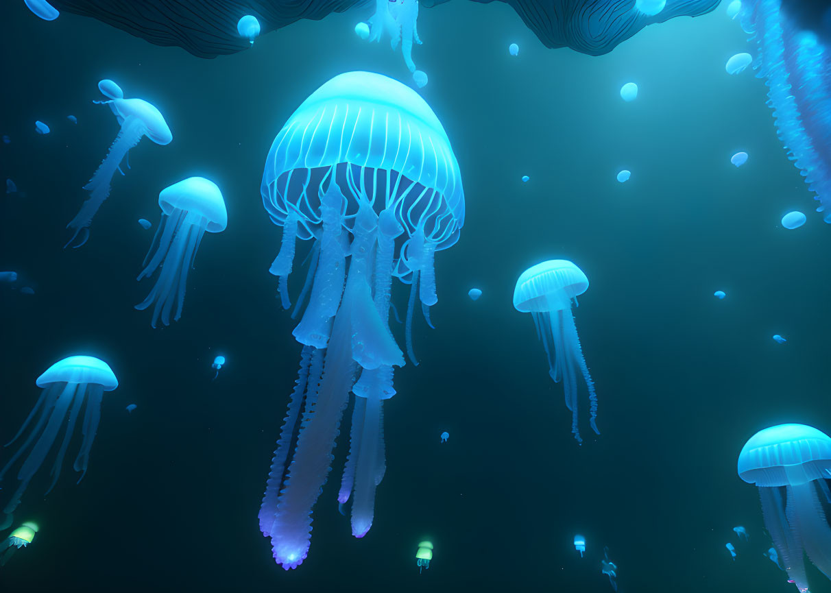 Tranquil Underwater Scene with Glowing Blue Jellyfish