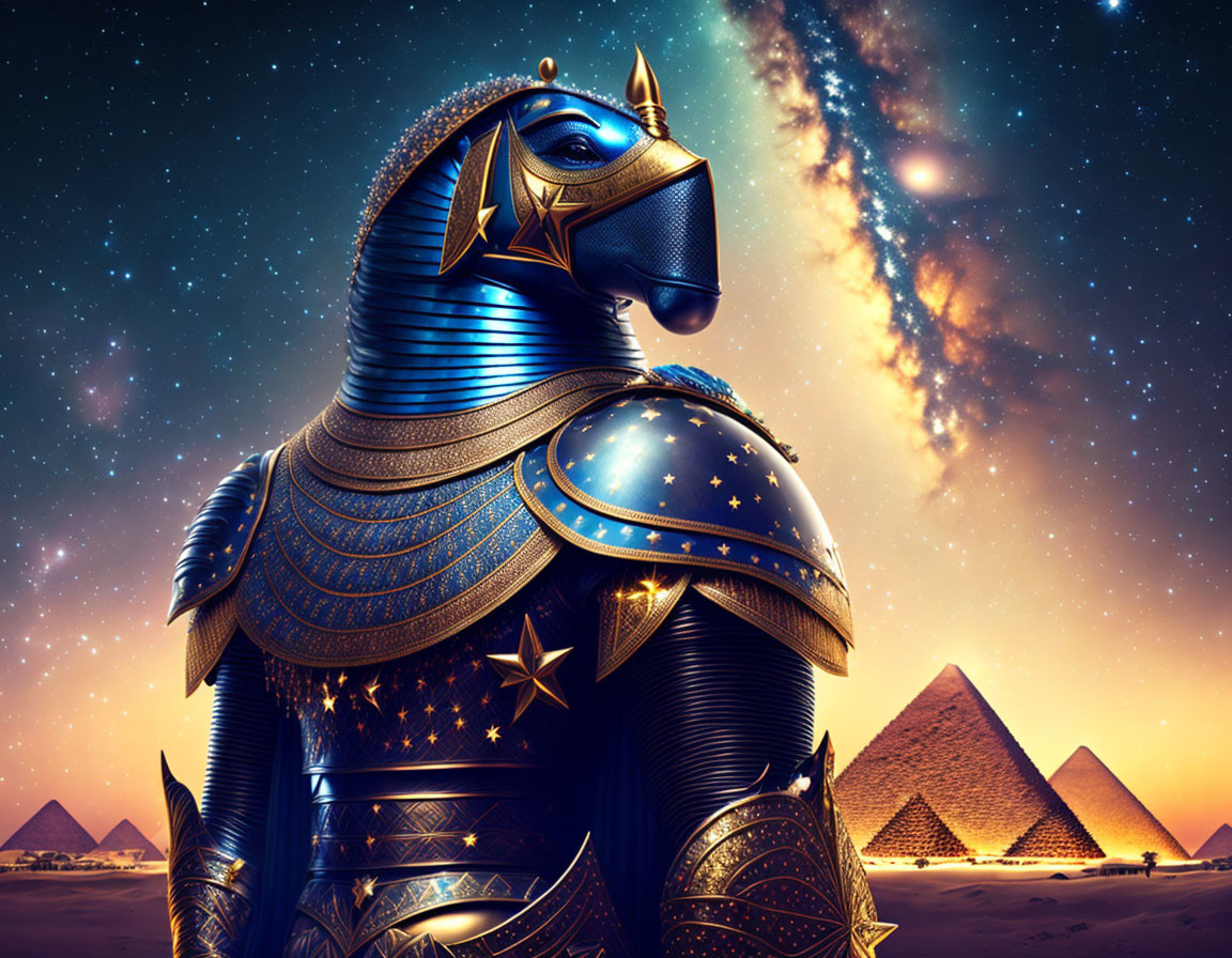 Egyptian Pyramid Backdrop with Anubis-Inspired Armor Design