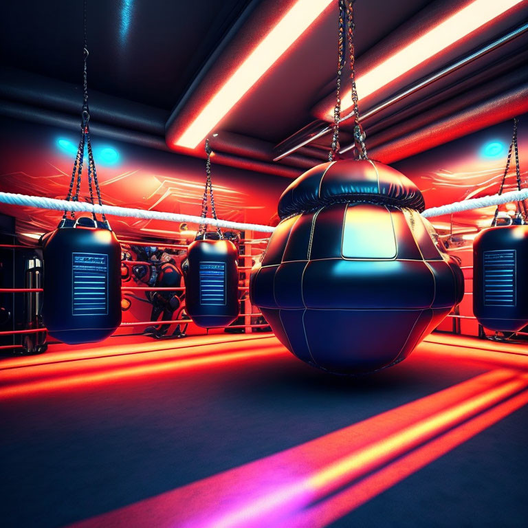 High-Tech Futuristic Boxing Gym with Neon Red Lighting