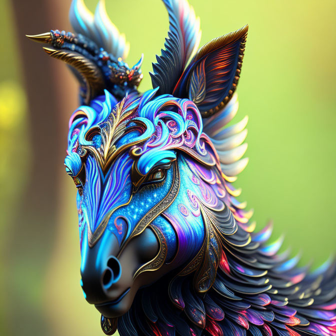 Detailed Mythological Wolf Creature with Blue and Purple Fur