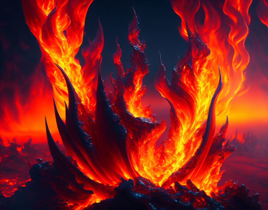 Vibrant orange and red flames against dark backdrop