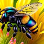 Detailed close-up: Bee pollinating vibrant sunflower.