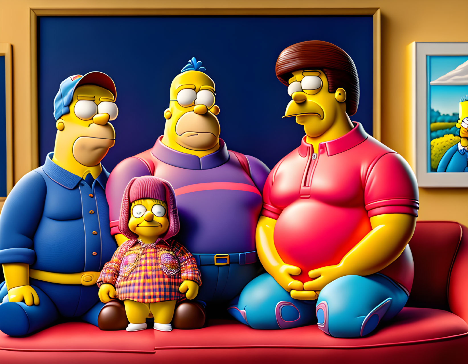 Famous cartoon family portrait illustration in Simpson style