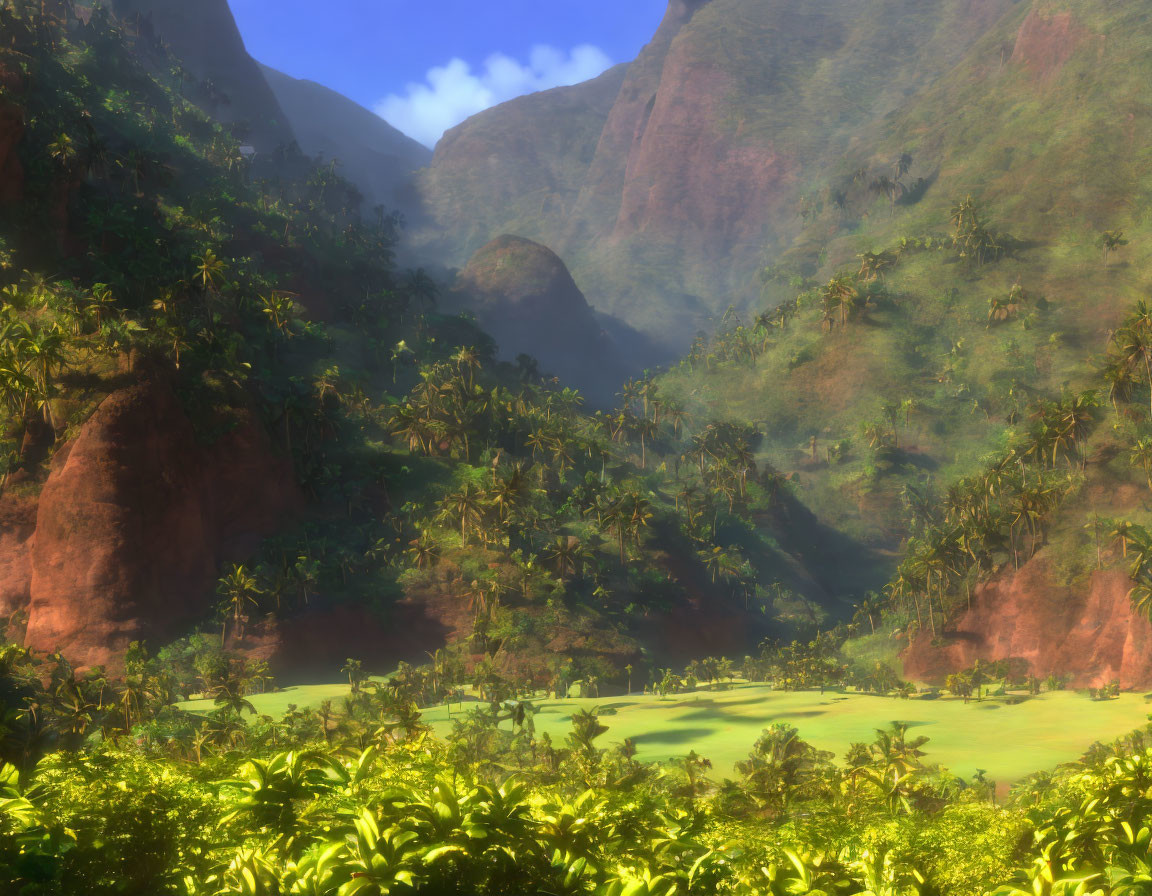 Tropical Valley with Red Cliffs and Blue Sky