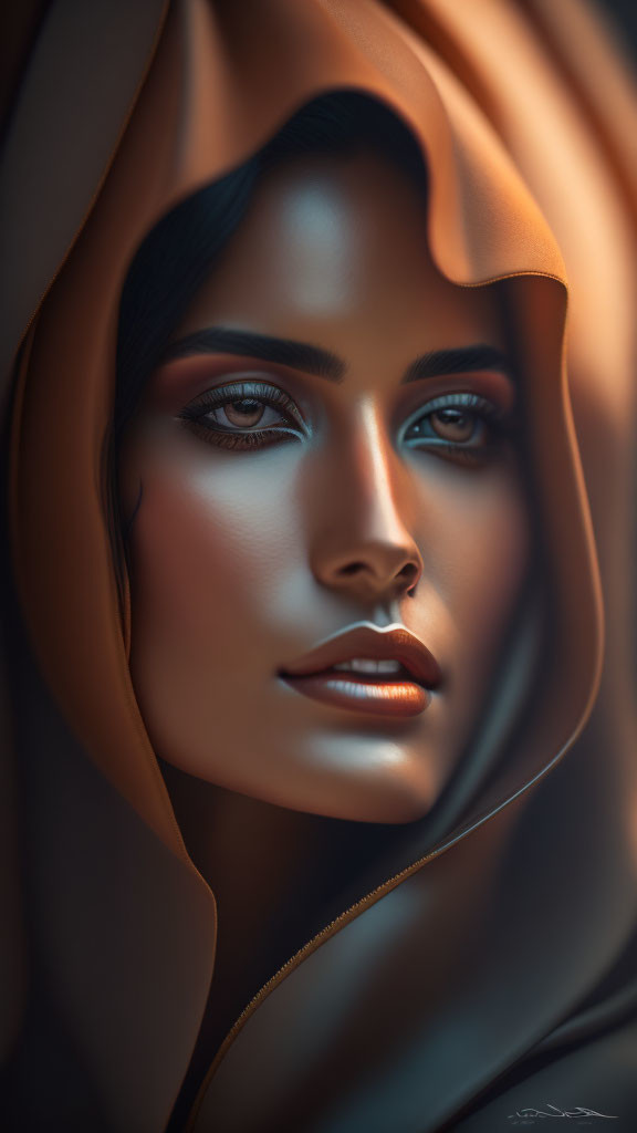 Detailed Digital Portrait of Woman with Striking Blue Eyes