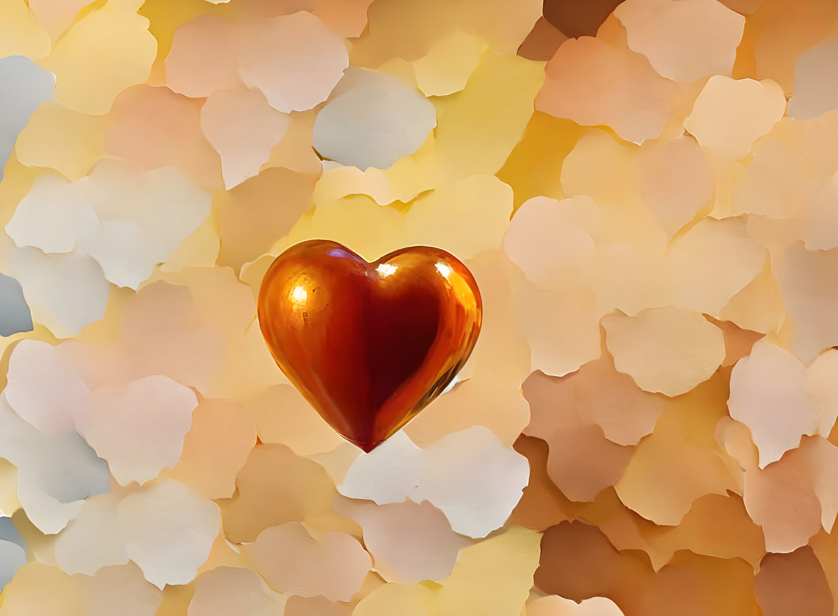 Amber-colored heart on multicolored backdrop