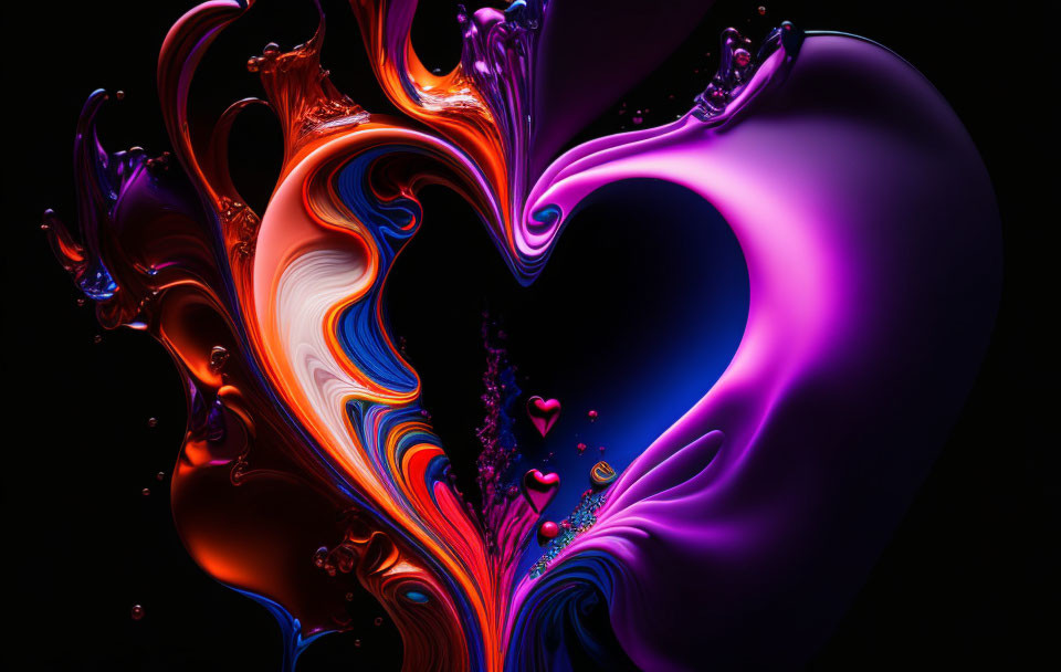 Colorful Heart-Shaped Swirls on Dark Background