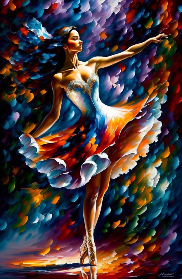 Colorful Ballet Dancer Painting with Dynamic Skirt