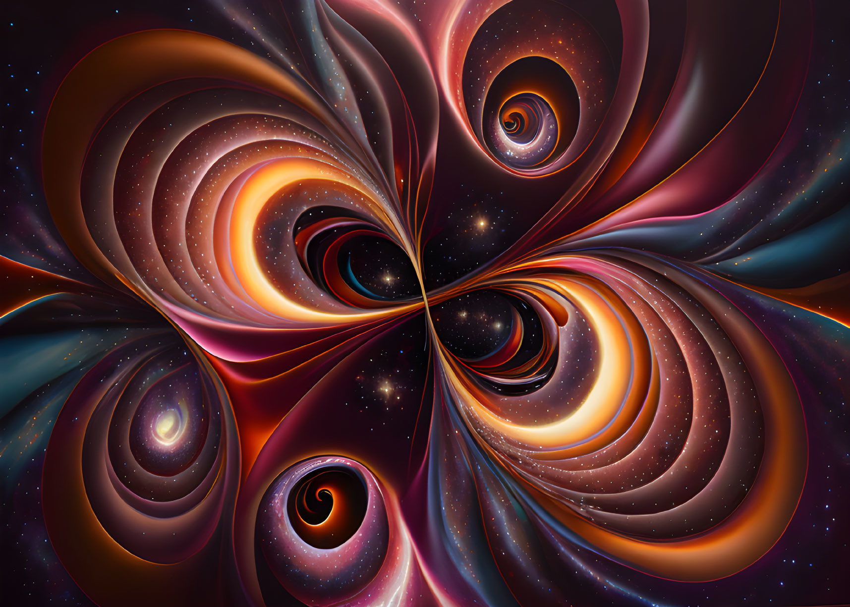 Colorful Digital Art: Orange, Purple & Brown Swirling Cosmic Fractal