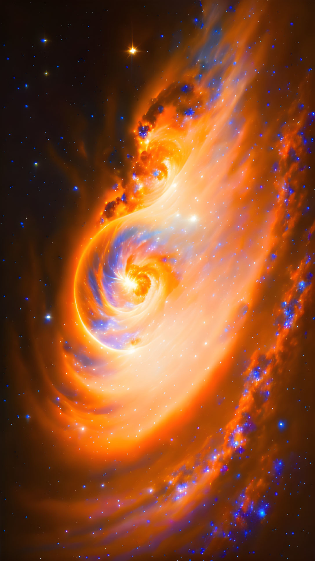 Swirling galaxy patterns in vibrant orange and blue hues