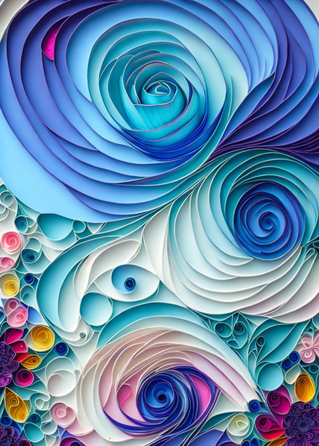 Layered Spiral and Circle Art in Blue, Purple, and Colorful Gradient