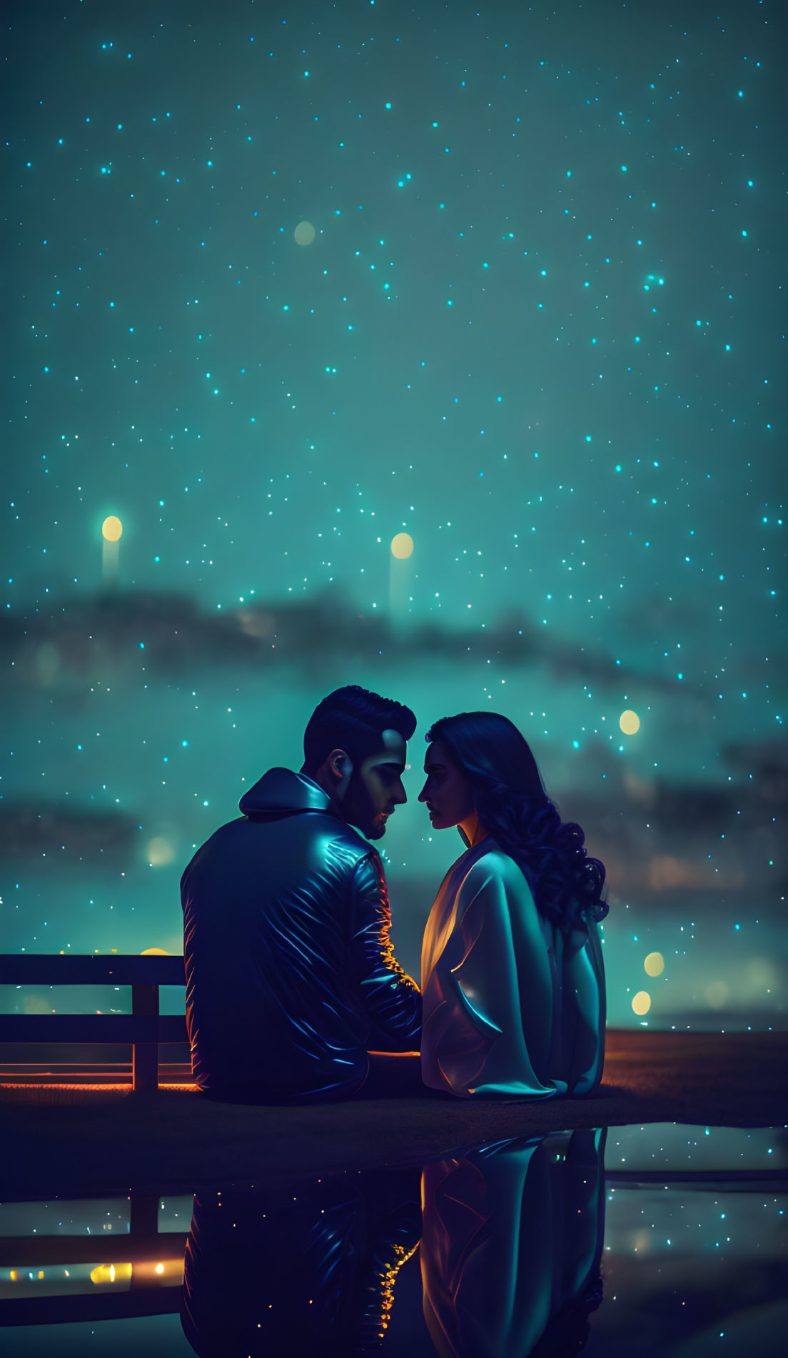 Couple Embraces Under Starry Night Sky