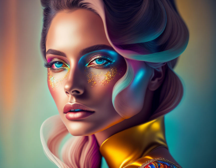 Vibrant Makeup and Pastel Hair Digital Artwork