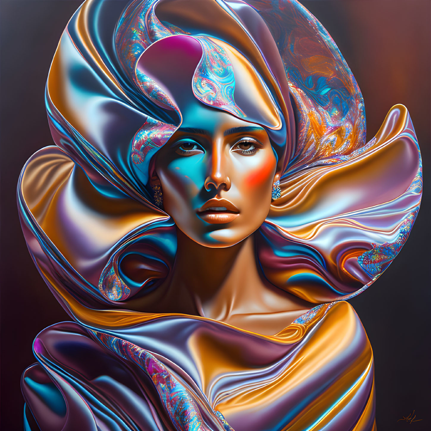 Vibrant digital artwork of a woman in colorful attire