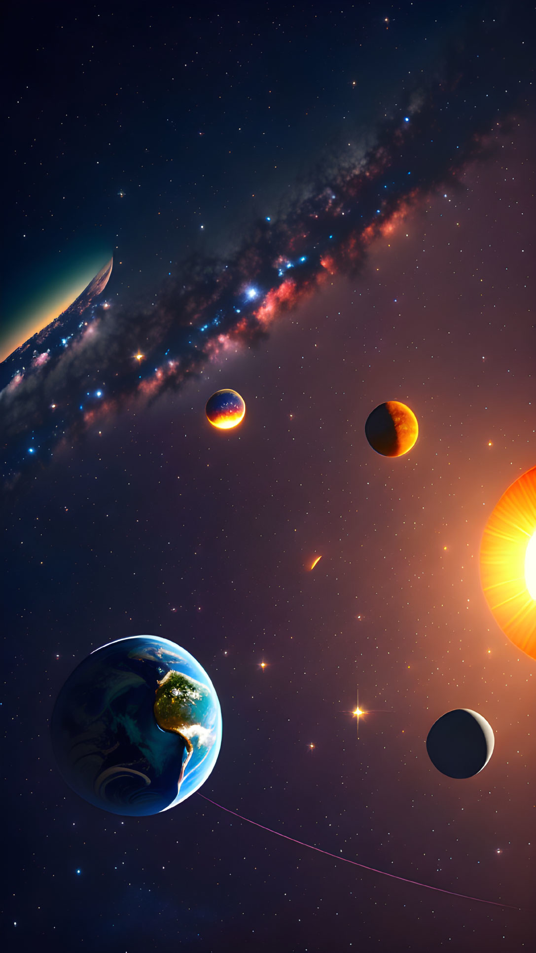 Illustration of Solar System Planets Aligned in Space