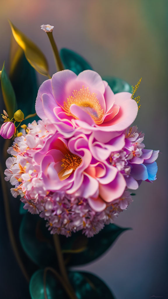 Colorful Floral Composition with Large Pink Bloom