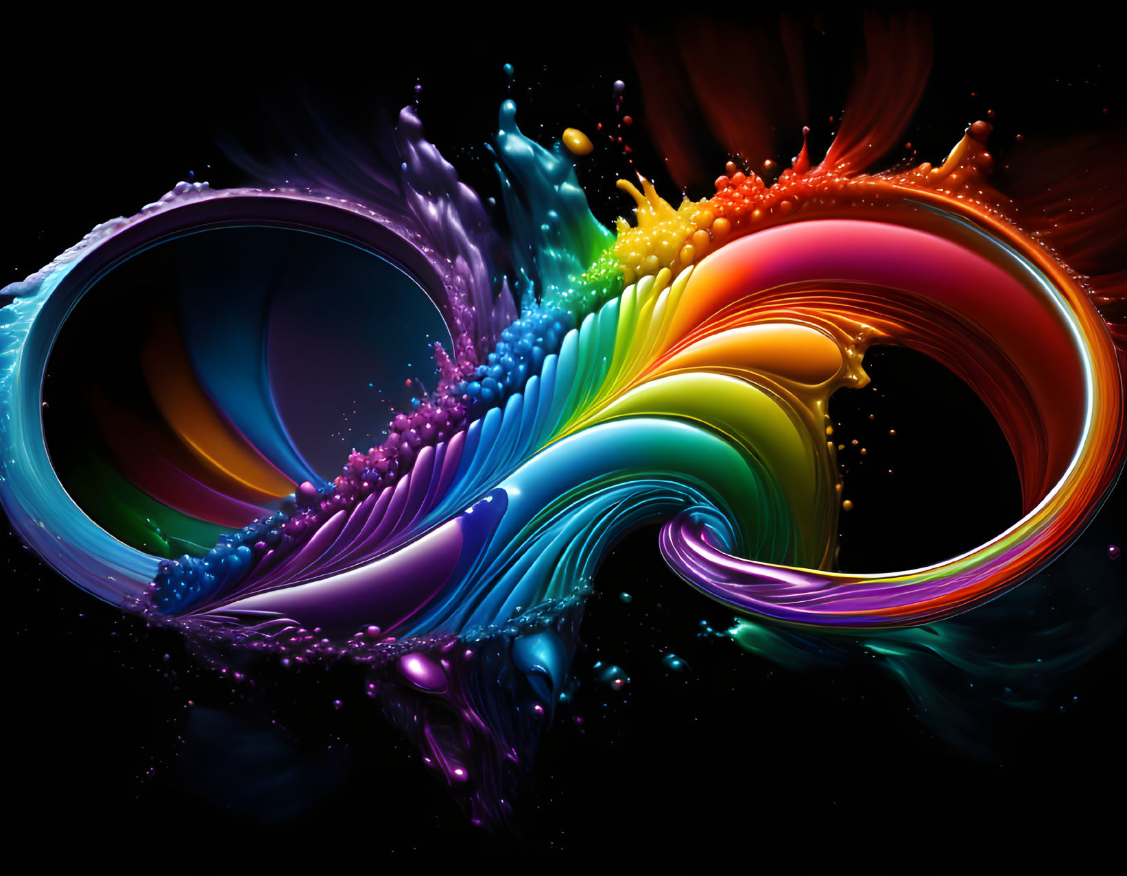 Colorful Abstract Artwork: Infinity Symbol Shape in Liquid Swirls