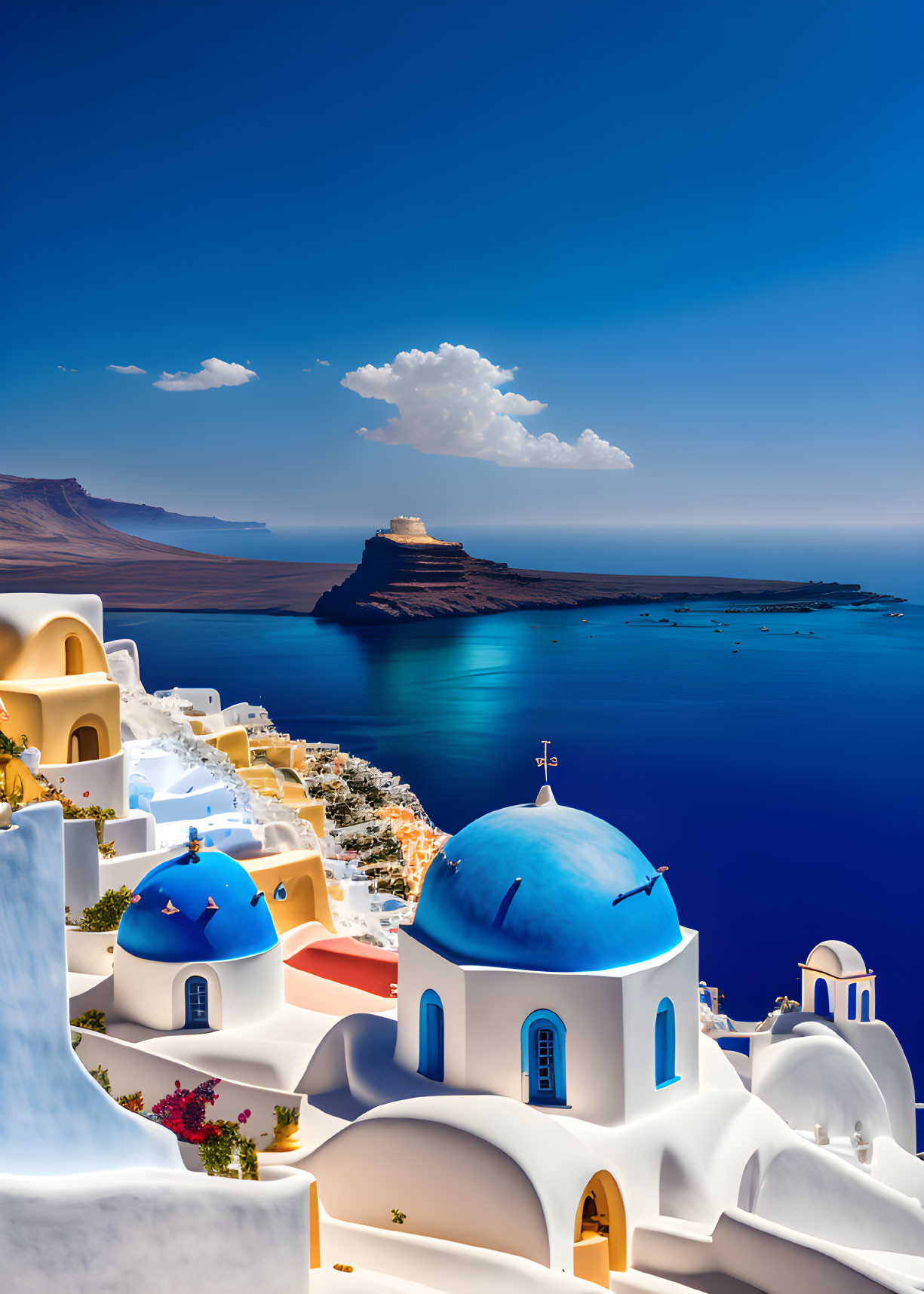 Whitewashed Buildings and Blue Domes in Santorini Greece