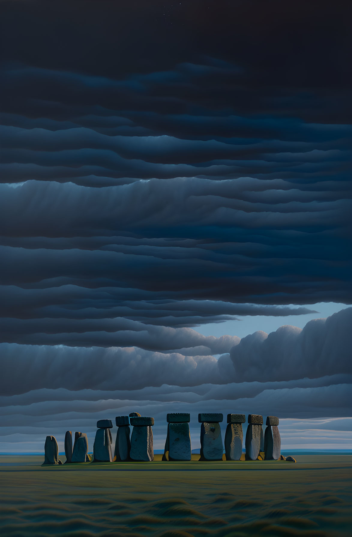 Ancient Stonehenge structure under dramatic night sky