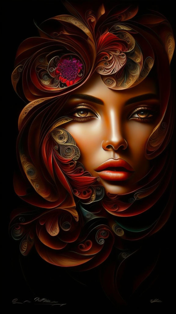 Colorful Stylized Portrait of Woman with Ornate Hair