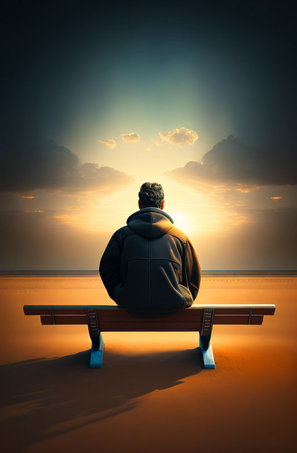 Person on Bench Watching Dramatic Sunset