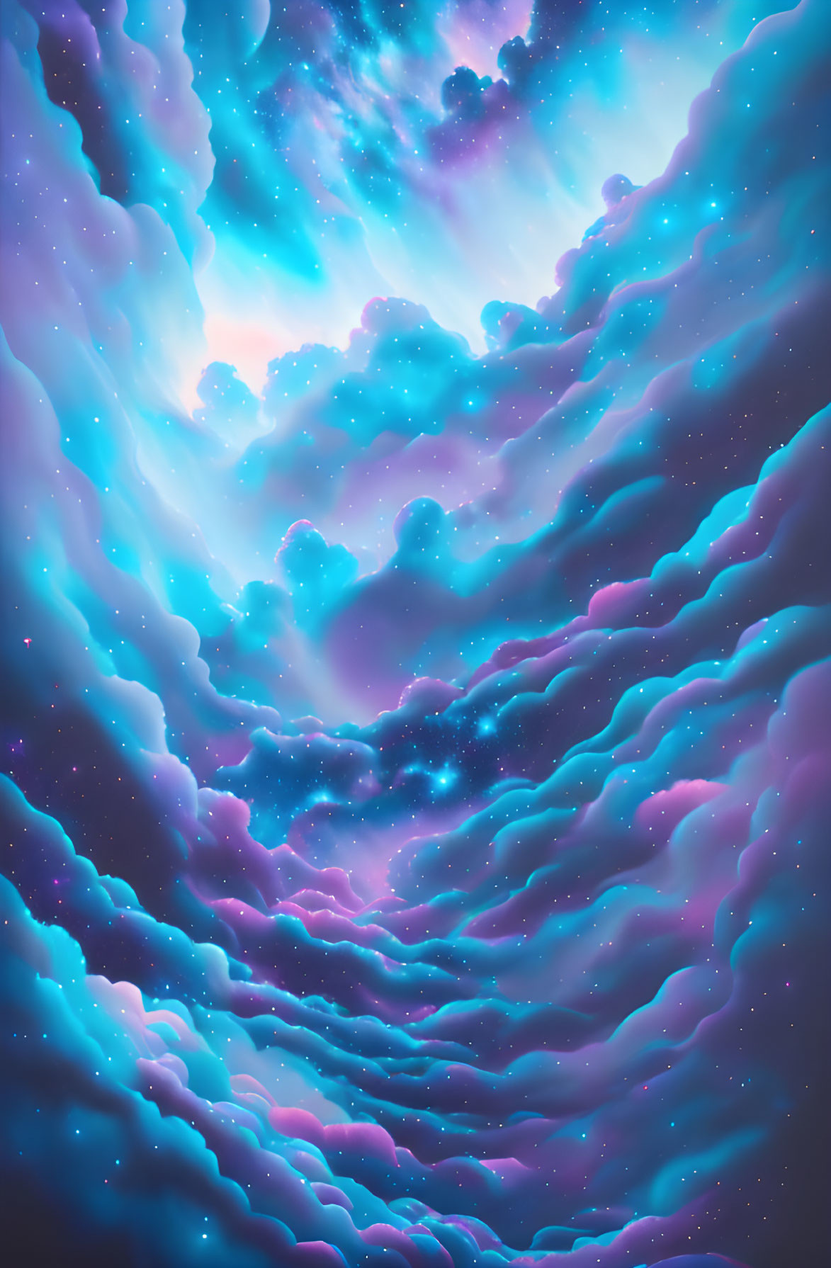 Cosmic sky digital artwork with blue and purple layered clouds