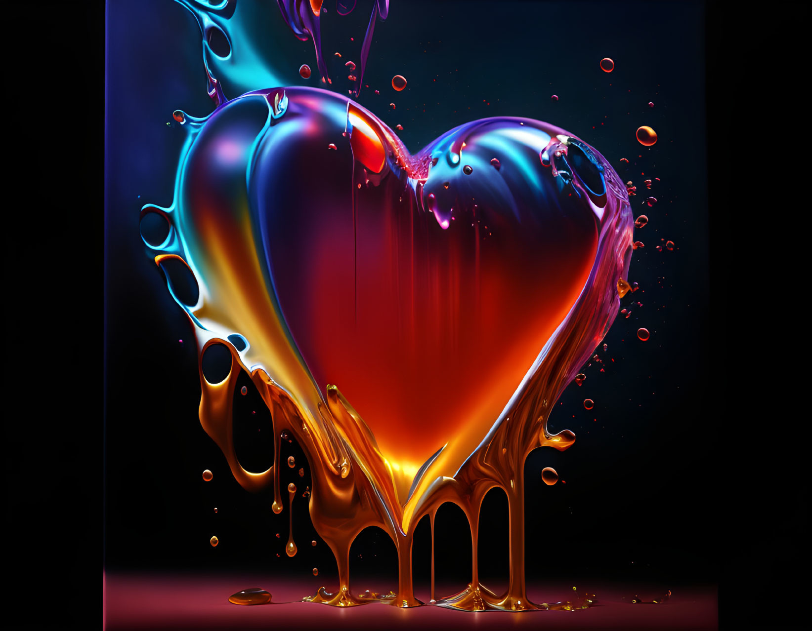 Colorful Heart-shaped Splash Art on Dark Background