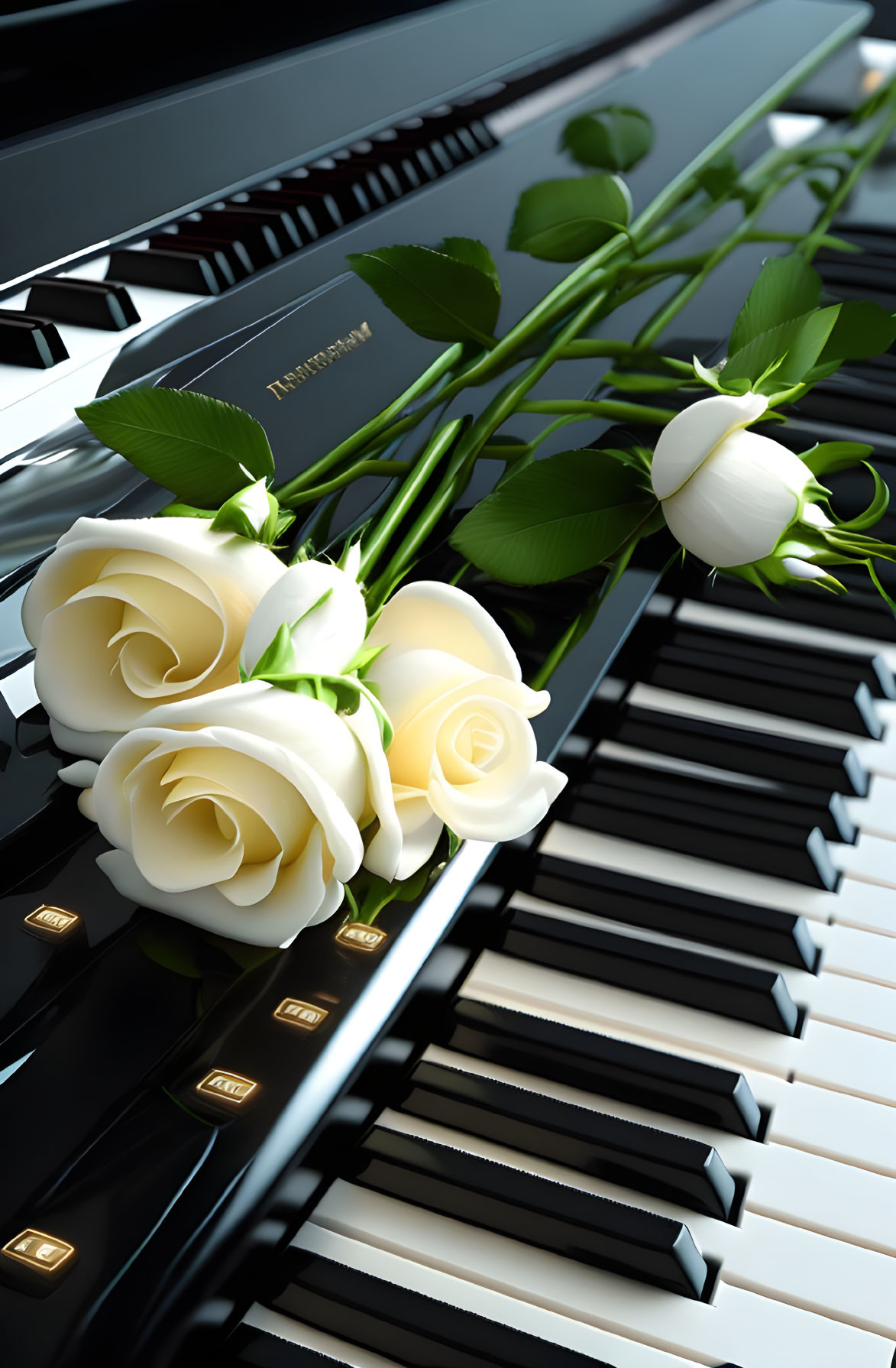 White Roses on Black and White Grand Piano Keys