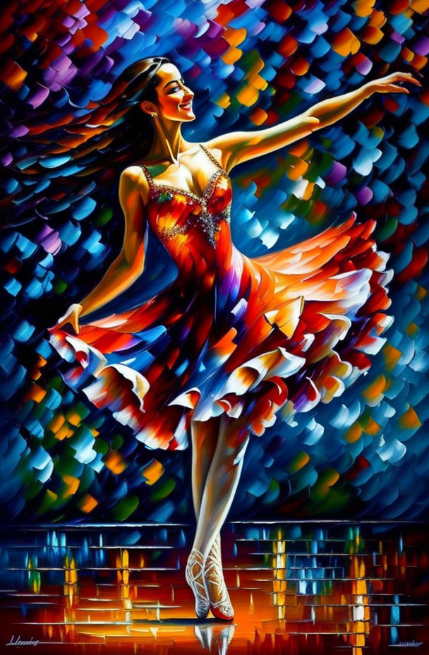 Colorful Ballerina Dancing Painting with Luminous Backdrop