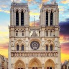 Iconic Notre-Dame Cathedral Twin Towers Sunset Silhouette View