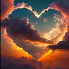 Heart-shaped Opening in Sunset Clouds with Vibrant Hues