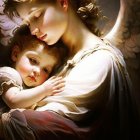 Mother and Child Embracing in Warm Illumination among Vibrant Colors