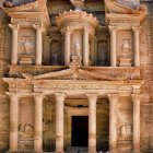 Detailed Carvings on Sandstone Facade of Nabatean Temple in Petra