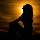 Woman Holding Hat Silhouette Sunset Sky Art