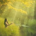 Person in Vibrant Yellow Flower Field with Soft Sunlight