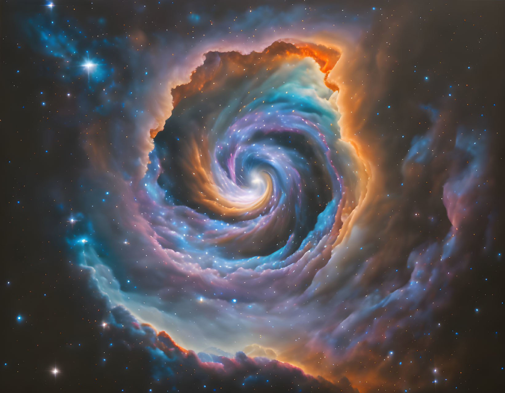 Spiral Galaxy with Blue and Orange Swirling Patterns