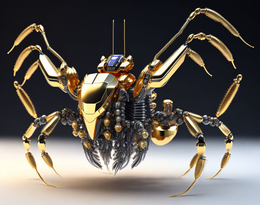 Detailed Metallic Robotic Crab with Golden and Silver Parts