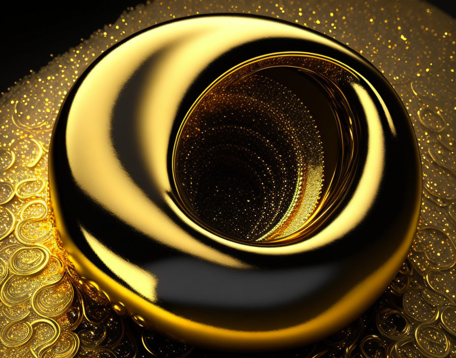 Luxurious Golden Spiral with Textured Surface on Black Background