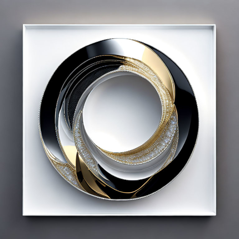 Abstract 3D concentric circles in black, white, gold, and glitter textures